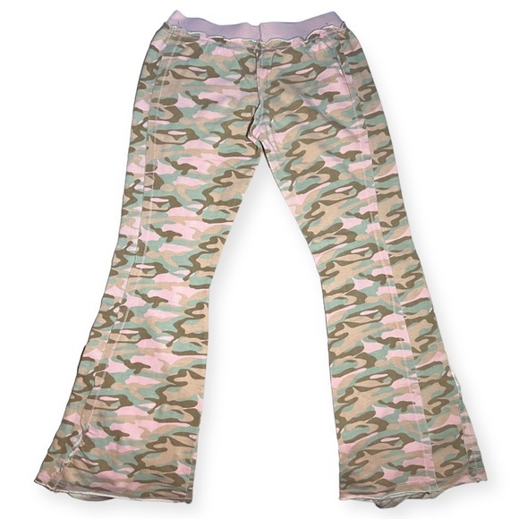 Army Girl Bird Stud Camo Camouflage Distressed Hem Style Wide Leg Yoga‎ Pants - Picture 7 of 7